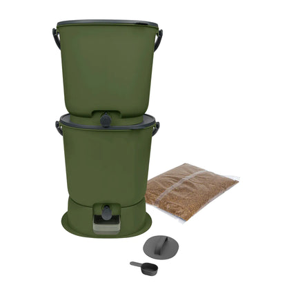 Biojäätmete komposter Bokashi Organko Essential oliiviroheline komplekt 2 x 15,3 L
