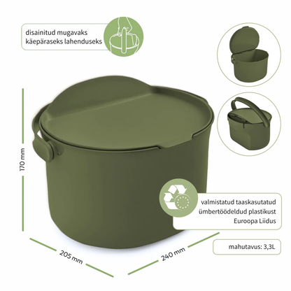 Biojäätmete prügikast Organko Daily oliiviroheline 3,3 L