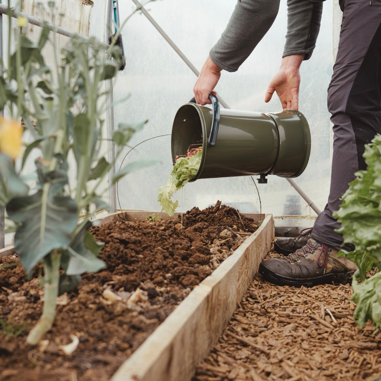 Biojäätmete komposter Bokashi Organko Essential oliiviroheline komplekt 2 x 15,3 L