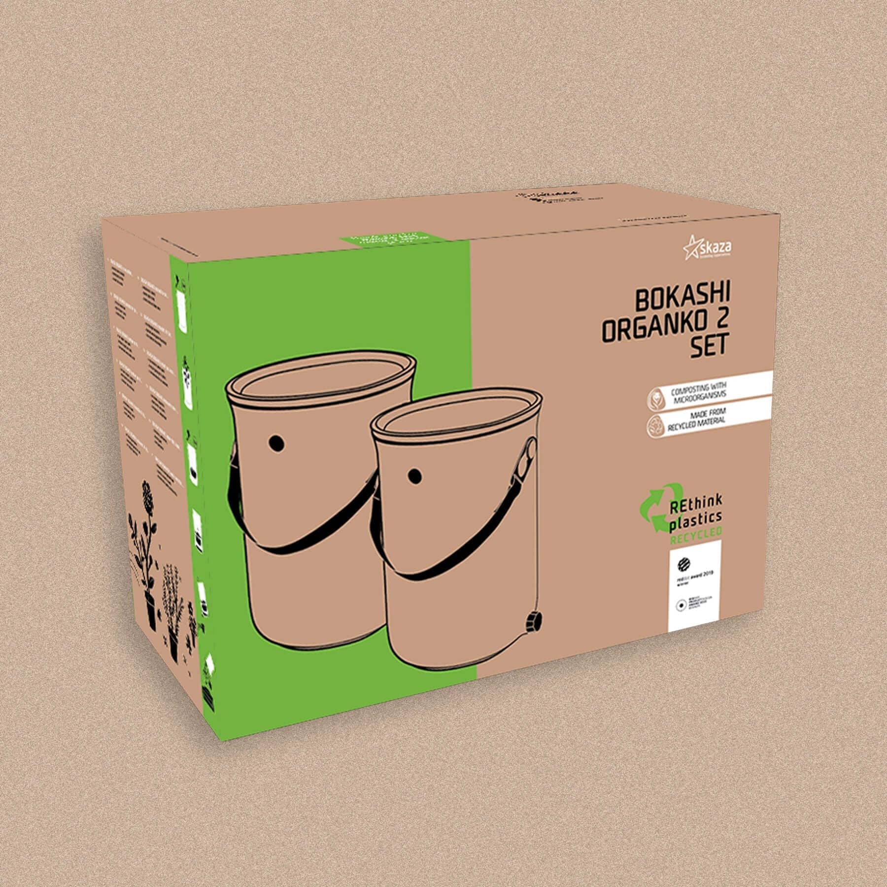 Bokashi Organko 2 köögikomposter oliiv komplekt 2 x 9,6 L - Koduwärk
